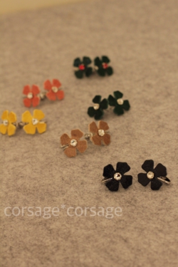 Leather×Swarovski Pierce&Earring/corsage*corsage