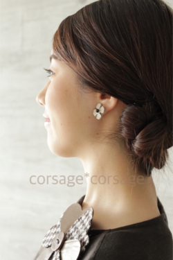 Leather×Swarovski Pierce&Earring/corsage*corsage